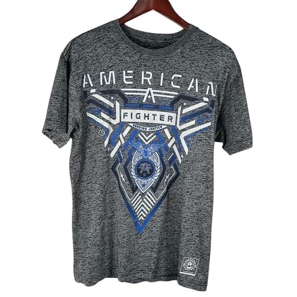 American Fighter Premium By Buckle Mens T-Shirt Grey White Blue Size Large Used - Picture 1 of 8